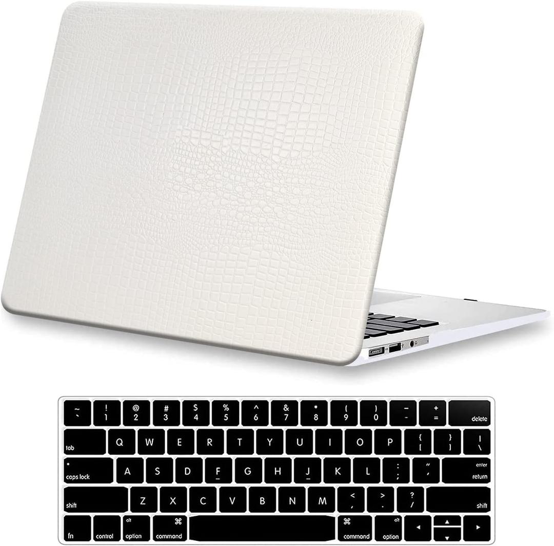 DTangLsm Compatible with MacBook Air 13 inch Case 2021 2020 2019 2018 Model M1 A2337 A2179 A1932 with Touch ID, Crocodile Leather Hard Shell Faux Alligator Laptop Case Snake Skin&Keyboard Cover, White
