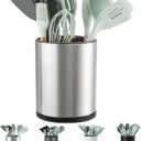 LIBODOUR Kitchen Utensil Holder Extra Large 360Rotating For Counter Organizer Stainless Steel Storage Cooking Silverware Caddy 3 Compartment Flatware Spoon Spatula Tool Cutlery ContainerSilvery