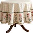 ISAENNE Designer Vintage Linen Floral Small Round Tablecloth,Fall Colorful Modern Table Cloth,Anti-Wrinkle Decor Tablecloths for Dining Thanksgiving Kitchen Christmas,Diameter 55"-Bertina E
