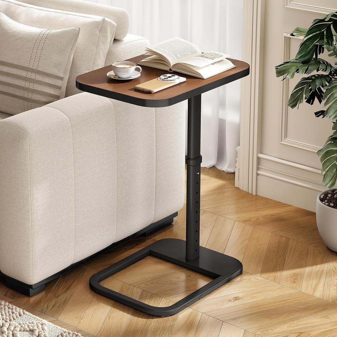 Kitstorack Upgraded TV Tray Table with Panel Lock, 90 Flip-Over Design & Adjustable Height, Sofa Arm Side Table for Eating, Laptop, Couch, Bed, or Small Spaces, Espresso