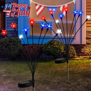 2 x 4th of July Decorations Outdoor Solar Star Swaying Lights, 2Pack Red White and Blue Star Tree Pathway Lights Fourth of July Patriotic Lights for Memorial Day Independence Day Garden Yard Grave Decor