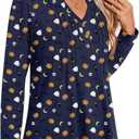 Bestbee Women's Long Sleeve Tunic Tops Pleated Button-Down Shirts 2024 Fall Tops V Neck Dressy Blouses Casual T-Shirts (Blue, XXL)