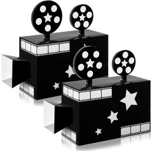 Affrolling 2 Pcs Movie Night Party Paper Box Decorations 11.8 Inch Movie Theater Decor Prop for Party Red Carpet Paper Projector Sign Film Theater Decor for Night Home Supply