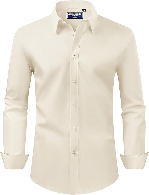 Alimens & Gentle Men's Dress Shirt Regular Fit Stretch Stain Shield Long Sleeve Solid Business Wedding Button Down Shirts Size Small