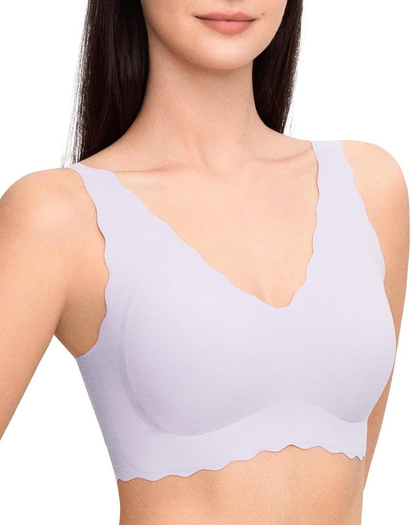 Ubras Deep V Seamless Bras for Women Scalloped Wireless Bralette Comfortable Soft Everyday Sleep Bras Smart Size