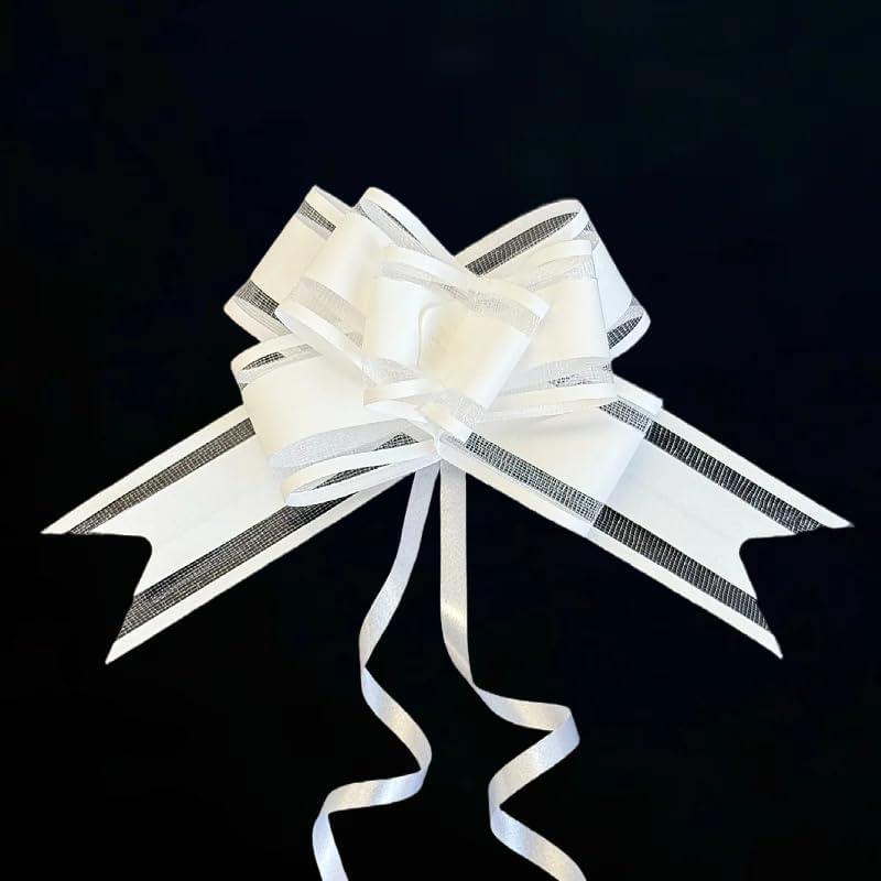 50PC White Gift Wrap Bows - 3.7"Pull Bows for Present Wrapping, Basket Handle Decor, Christmas Wedding Birthday Party Supplies, DIY Craft Accessories (Matte-White, 1 Count (Pack of 50))