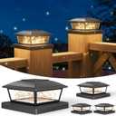 VOLISUN Solar Post Cap Lights Outdoor 4Pack, Black Fence Cap Lights Solar Powered Fits 4x4 6x6 Wooden/4x4 5x5 Vinyl Post, Firefly filaments Lighting for Garden/Patio/Porch,with Warm White