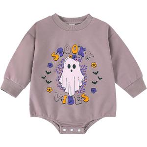 Halloween Baby Clothes Boy Girl Pumpkin Ghost Sweatshirt Bubble Romper Bodysuit Shirt Infant Fall Outfit (0-3 Months)