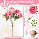 Crowye 16 Bundles Artificial Peonies Realistic Flowers with Stems Bouquet Peonies for Table Centerpieces Wedding Decoration Bridal Floral Arrangement (Dark Pink)