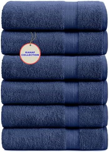KAHAF COLLECTION 100% Cotton Bath Towels, Navy 24x48 Pack of 6 Towels, Quick Dry, Highly Absorbent, Soft Feel Towel, Gym, Spa, Bathroom, Shower, Pool, Luxury Soft Towels (24x48-6 Pack, Navy)