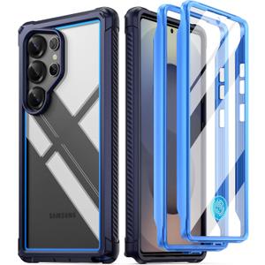 Poetic Guardian Case for Samsung Galaxy S25 Ultra 5G 6.9" (2025) [20 FT Mil-Grade Drop Tested], Built-in Screen Protector [Work with Fingerprint ID], Full Body Rugged Shockproof Case, Blue/Clear
