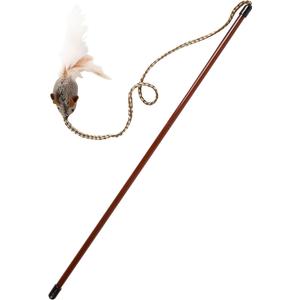 OurPet's Play-N-Squeak Teathered & Feathered Play Wand Cat Toy, for All Breed Sizes