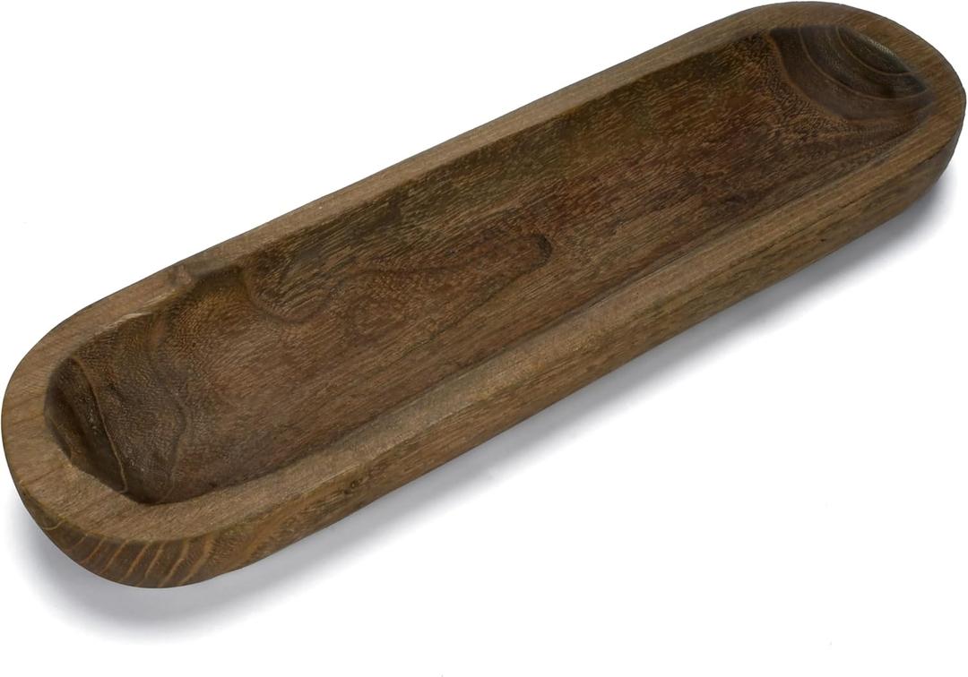 Wooden Decorative Farmhouse Dough Bowl Hand Carved Centerpiece (20 x 6 x 2 inches)