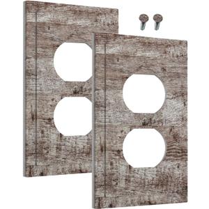 Outlet Covers Dark Grey Brown Rustic Wood Plank 1 Gang Duplex Light Switch Cover Plate Decorative Wall Plates Electrical Switchplate Receptacle Cover for Farmhouse Cabin Decor2Pack