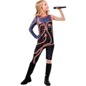 Girls Snake Costume Outfit Concert Bodysuit Music Party Halloween Cosplay Jumpsuit for Girls Kids (6-7Y-130)