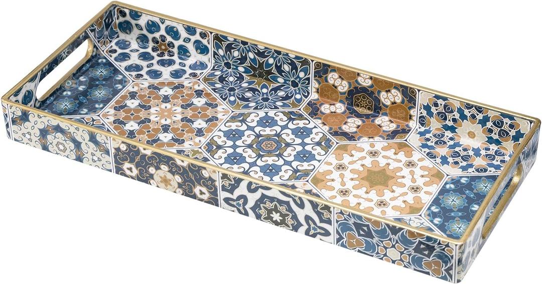 MAONAME Plastic Vanity Tray, Bathroom Counter Tray, Decorative Trays with Handles, Storage Dresser Trays Organizer for Toilet Tank, Jewelry, Makeup, 13.8" x 6" x 1.57"