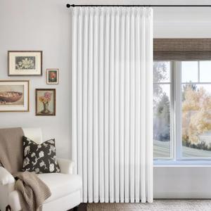 Extra Wide Pinch Pleated Linen Curtains 84 Inches Long 100 Inch Width for Living Room Bedroom Light Filtering Semi Sheer Pleat White Window Curtain Boho Pinch Pleated Drape Hooks Rings 1 Panel 100x84
