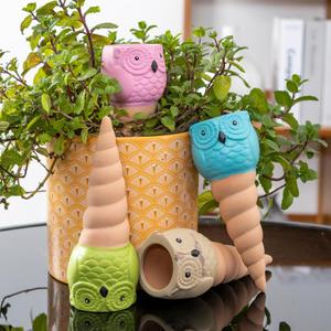 4 Pack Plant Watering Devices, Owl Shape Terracotta Watering Spikes, Vacation Self Watering Planter Insert, Automatic Plant Waterer for Indoor Outdoor Plants