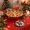 Set of 3 Black Metal Pizza Riser Stands - 8x8x4 Inch Round Pizza Tray Rack, Stackable Wire Display Stands for Buffet, Restaurant, Party & Home Use