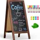 4 THOUGHT A-Frame Double-Sided Magnetic Chalkboard 40"x20", Solid Pine Wood Freestanding Sandwich Board for Cafes, Restaurants, Weddings (Rustic Brown)