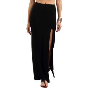 Verdusa Women's Solid Color High Waist Side Split Maxi Skirt (Large, Black)