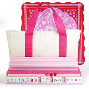 American Mahjong Game Set, Portable Carrying Bag,Acrylic 160 Tiles,Western Mahjong Tiles Set,Complete Ma Jong Set (Pink)