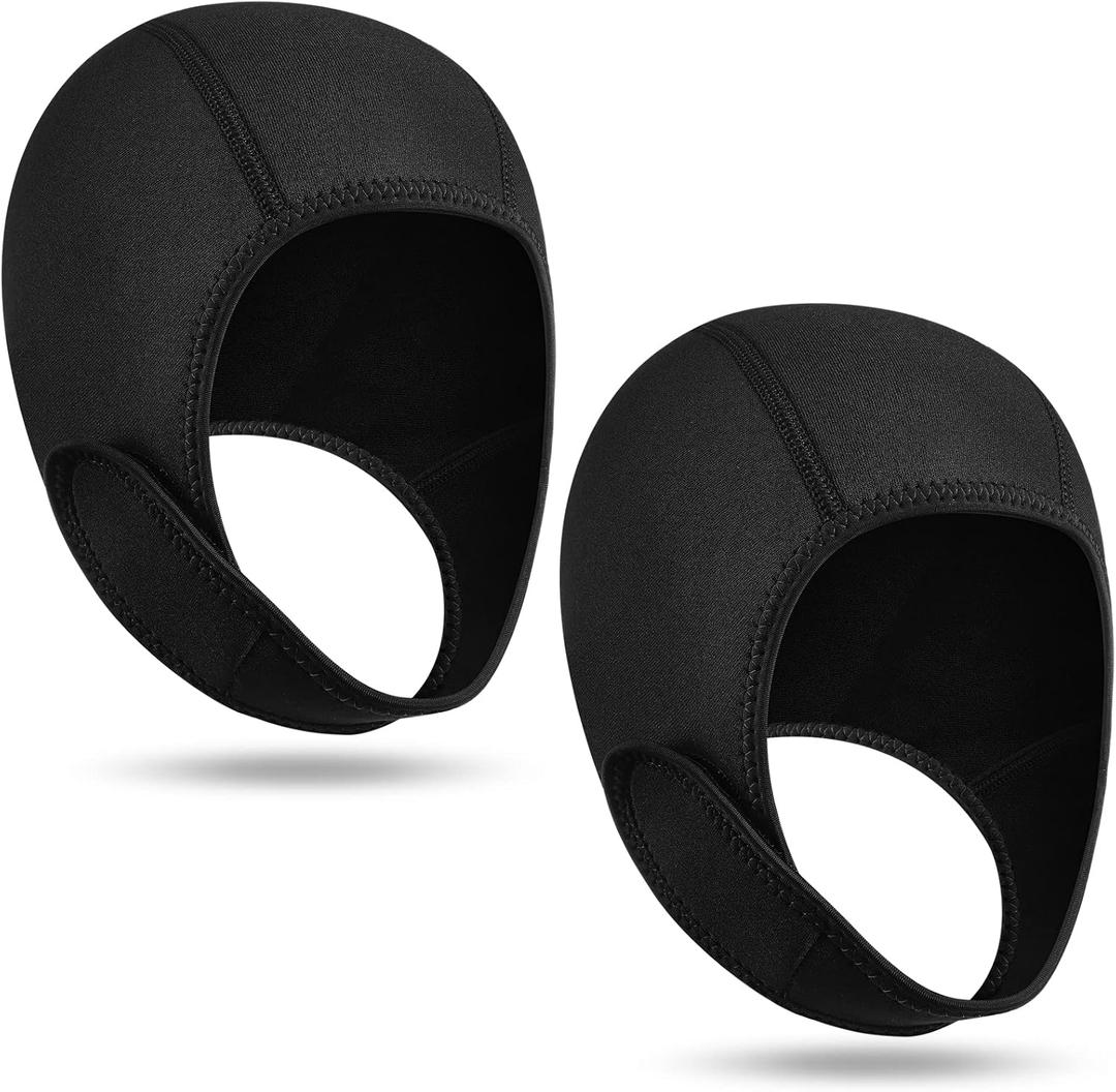 Jecery 2 Pcs Neoprene Diving Hood Thermal Wetsuit Hood Cap Swim Caps with Chin Straps Snorkeling Neoprene Surf Beanie 2.5 mm Diving Headgear for Men Women Sailing Water Sports (Black)