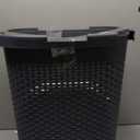 Mind Reader 50L Slim Laundry Hamper, Clothes Basket, Lid, Wicker Design, Plastic, 17.65"L x 13.75"W x 21"H, Gray