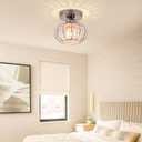 FRIXCHUR Small Chandelier Semi Flush Mount Ceiling Light Fixture Chrome Crystal Ceiling Lighting Modern Crystal Ceiling Light Fixture for Hallway Closet Kitchen Island Dining Room Bedroom E26 Base, 2-Chrome 