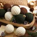 12 Pcs Neutral Crochet Christmas Ball Ornaments 3.15 Inch Rustic Knitted Xmas Tree Ornaments White Cream Brown Green Large Xmas Baubles Boho Modern Christmas Decor for Tree Farmhouse Decor