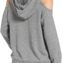 Kisscynest Womens Sweatshirts Cold Shoulder Hoodies Pullover Cut Out Tops Fall Fashion 2025 Clothes (Gray, L)