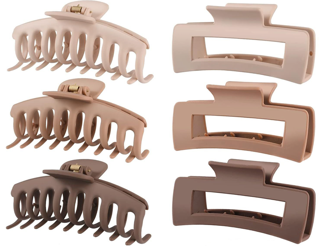 LuSeren Hair Clips for Women 4.3 Inch Large Hair Claw Clips for Women Thin Thick Curly Hair, Big Matte Banana Clips,Strong Hold jaw clips,Neutral Colors