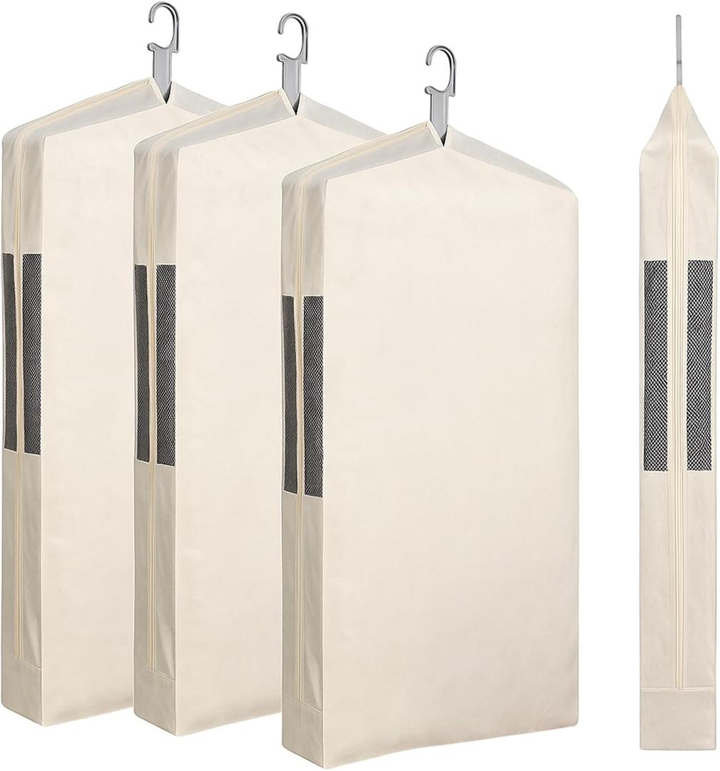 Aliceset 3 Pack Pure Cotton Garment Storage Bag for Hanging Clothes 24 x 40 Inch Breathable Garment Cover Canvas Suit Bags for Closet Storage Short Dresses Suits Gowns