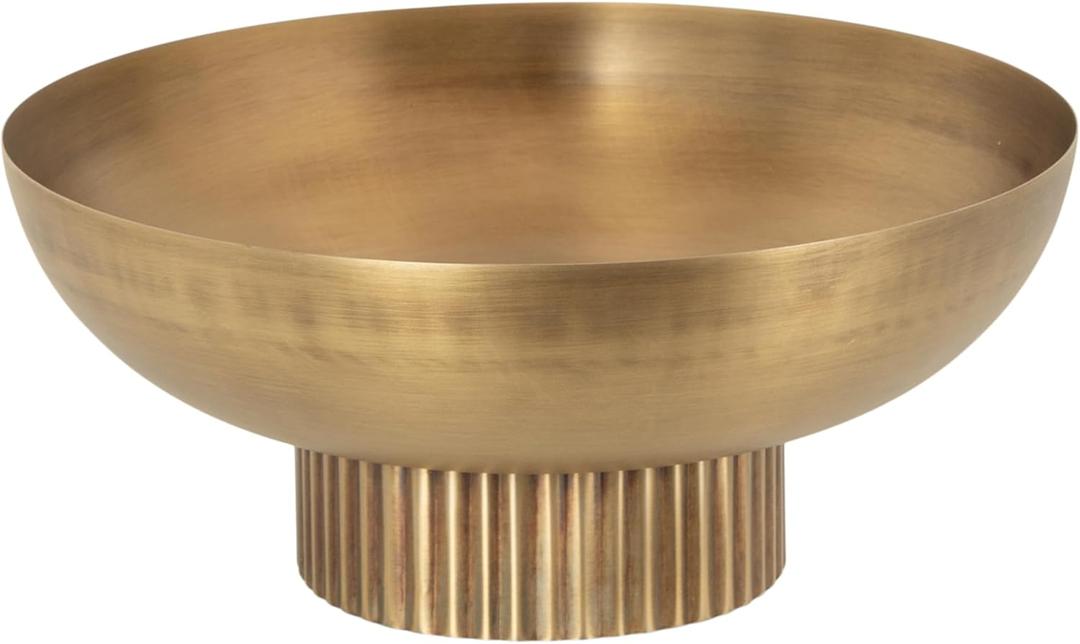 Kate and Laurel Rooks Ribbed Decorative Metal Bowl; 12 Inch Diameter; Brass; Modern Raised Fruit Bowl for Kitchen Counter or Use as a Key Bowl for an Entryway Table (Gold)
