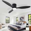 Depuley Flush Mount Ceiling Fan: 52-Inch Black Ceiling Fans with Lights for Bedroom Indoor Outdoor - Low Profile Ceiling Fans with Remote Control 24W 3CCT Dimmable 3 Reversible Black Blades 6 Speeds