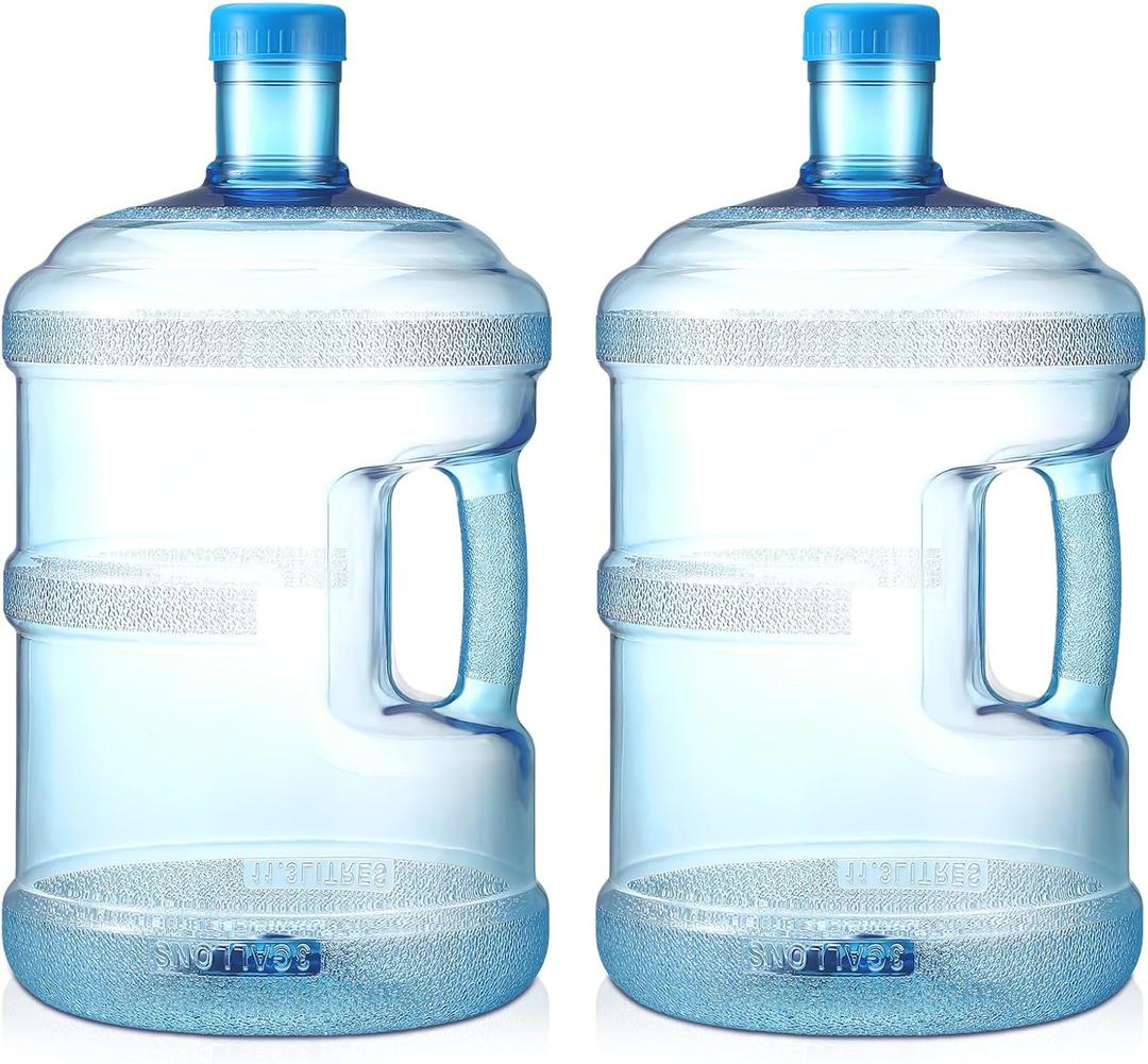 Bokon 2 Pieces gallon water jugs Round Plastic Water Bottle with Handle Screw Cap Reusable Large Capacity Bottle for Camping Outdoor Travel Gym Use