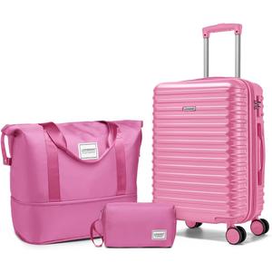 LARVENDER Carry on Luggage 22x14x9 Airline Approved, Expandable 20 Inch Hardside Suitcase with Wheels TSA Lock, PC+ABS Lightweight Carry on Suitcases for Women and Men, Berry (20/DB/TB)