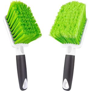 ITTAHO 2 Pack Car Wash Brush, Tire Brush for Cleaning Tires, Soft & Stiff Bristle Wheel Cleaner, Car Cleaning Supplies for Wheels, Rims, Carpet, Truck, SUV, Moto, RV, Motorcycle (Green)