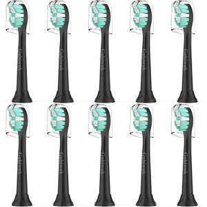 Toothbrush Heads for Philips Sonicare Replacement Heads, Replacement Brush Head Compatible with Phillips Sonicare Click-on 4100 5100 Electric Toothbrush, 10 Pack, Black