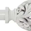 Heavy Duty Curtain Rod 36 to 120 Inches (3-10 ft)，1-Inch Diameter Adjustable Drapery Rod with Decorative Carved Leaf Finials, Weathered White Curtain Rods for Living Room & Bedroom