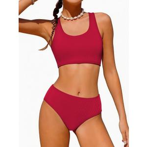 URMAGIC Girls Two Piece Swimsuits Ribbed Bikini Sets Swimming Bathing Suit Beach Sport Athletic Teen Girls Swimwear, 15-16Y