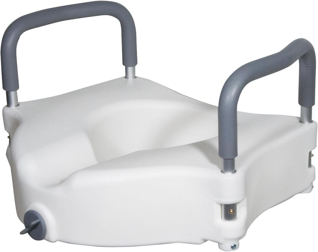 Drive Medical 2-in-1 Raised Toilet Seat with Removable Padded Arms
Raised Toilet Seat Offers Removable Padded Arms and Secure Locking Attachment for Standard Toilets and Safety