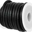 GENIQUE Real/Genuine Round Leather String Cord for Necklace, Bracelets, Jewellery, Braiding (Black Distressed, 5mm)