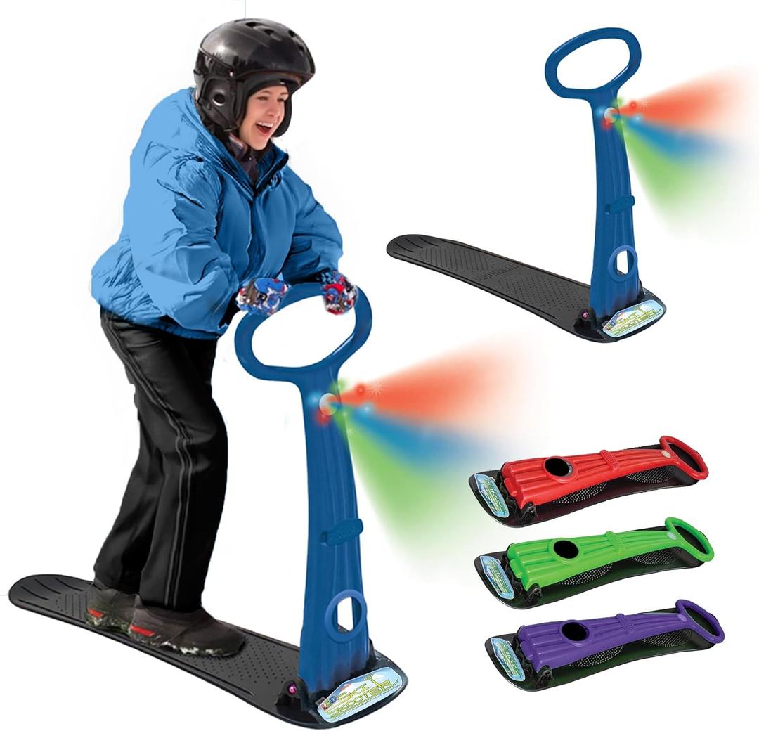 Geospace Winter Fun Ski Skate, Foldable Snow Scooter, Ski Skooter, Snow Sled, and Kids Snowboard with LED Light  Multi-Purpose Portable Sandboard, Snow Skate, and Kids/Teenager Sled for All Ages (Blue)
