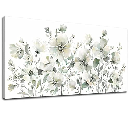 Elegant Flowers Wall Art Abstract Floral Pictures Wall Decor Modern Green Botanical Canvas Painting Flower Blossom Canvas Print Artwork for Living Room Bedroom Office Home Wall Decoration 20" x 40"