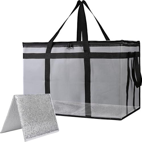 Bodaon Cooler Insulated Food Delivery Bag with Hard Bottom for Rideshare Bag, XXX-Large Thermal Bags for Catering/Hot Pizza, Travel/Camping/Picnic Basket，Grocery Reusable Warmer and Frozen, Gray
