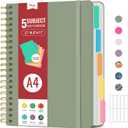 Hardcover Spiral Journal Notebooks for Work With Removable Dividers & Tabs, 8.5"x11" 5 Subject Notebook for Note Taking & Organizer, A4 College Ruled Lined Journal for Women & Writing, Green, 280 Pages