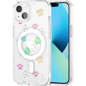 MAYCARI for iPhone 15 Pro Max Case Compatible with MagSafe, Magnetic Cute Dog Paws Clear Phone Cover for Girls Women Soft TPU Hard Back Shockproof Protective Case for iPhone 15 Pro Max 6.7"