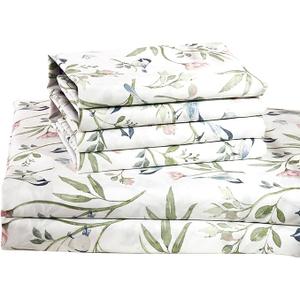 Virah Bella 4-Piece Queen-Size Printed Microfiber Bed Sheet Set - Floral Bird - Vintage