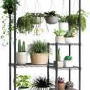 Xiofio Plant Stands for for Indoor Outdoor, Heavy Duty Metal Plant Stand,large Plant Shelf,Adjustable Plant Shelves With Hanging Rod for Living Room,Balcony,Garden,Black